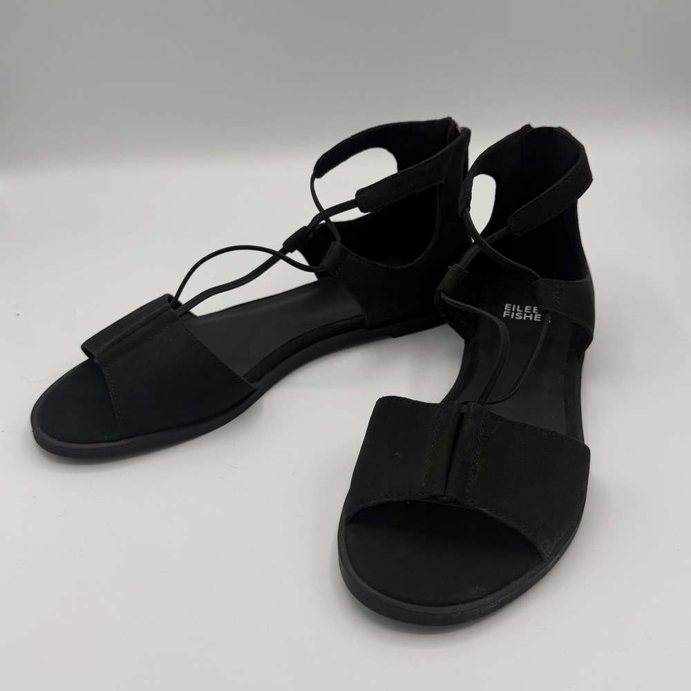 Eileen Fisher Women's Rose Nubuck Sandals Black‎ Sz 6